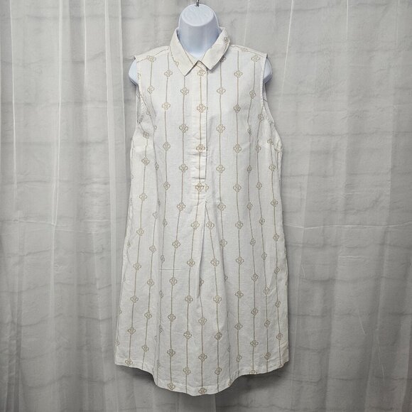 Liz Claiborne White Tan Nautical Knot Sleeveless Beach Shift Shirt Dress L - Picture 1 of 9